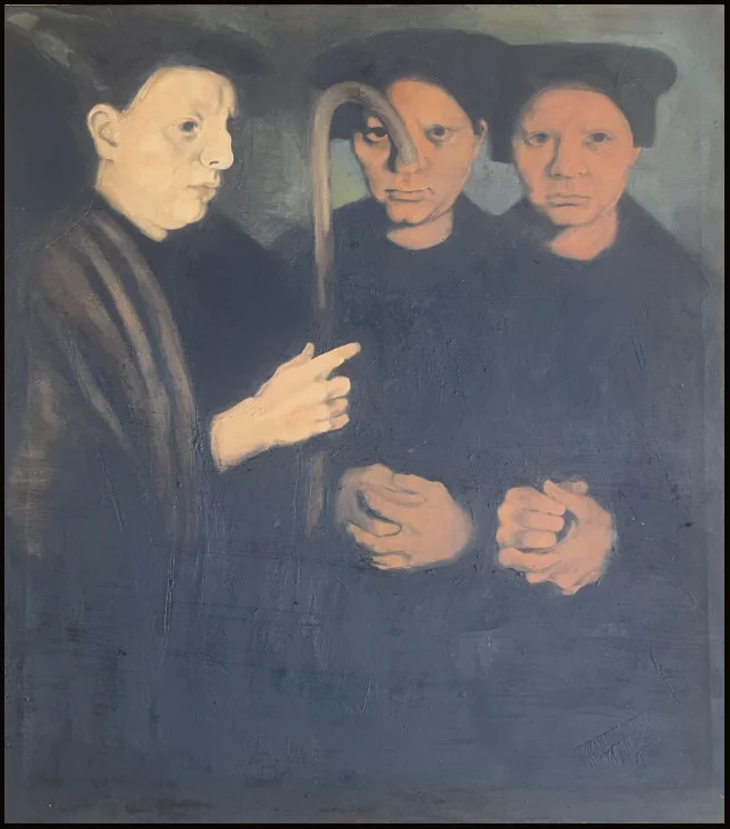 Картина «Group Portrait of Monks» Вероніки Горицької: три постаті в темних одежах