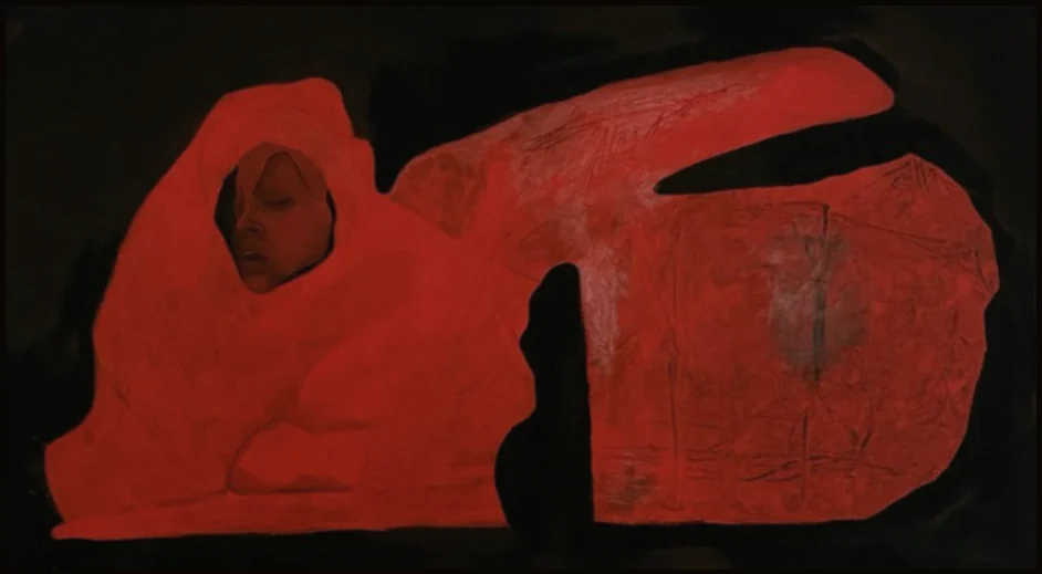 Картина «Rot» (Червоне) Вероніки Горицької: постать, огорнута червоним